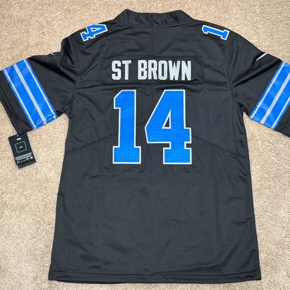 Detroit Lions Amon-Ra St. Brown #14 Black Jersey All Stitched Adult Sizes S-XXXL - Picture 2 of 7